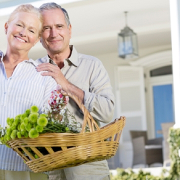 happy couple gardening